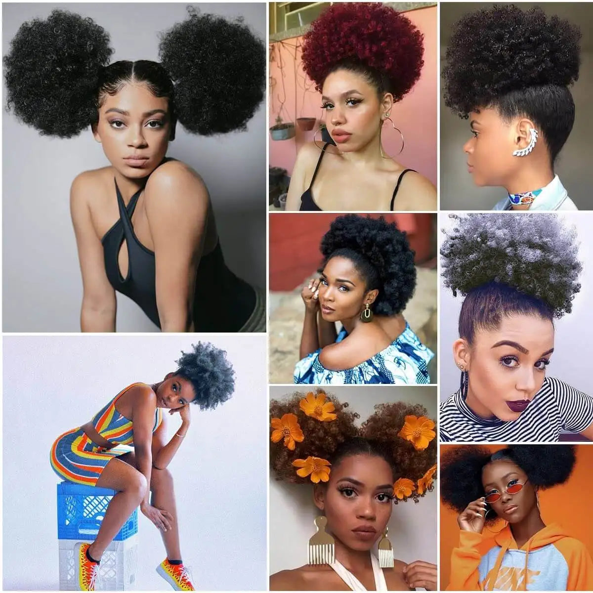 Luxyry Afro Puff ponytail- Natural Kinky Curly Look