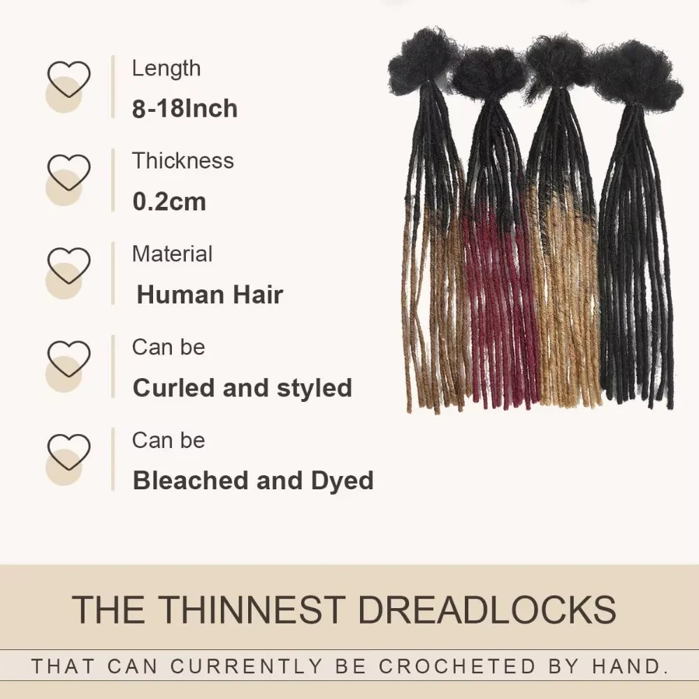 0.2cm Human Hair Dreadlock Extensions T1B