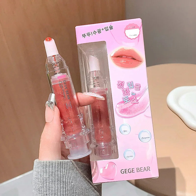 Gege Bear Ice Beet Lip Gloss Essence Honey, Pressed Type Lip Gloss, Balm Smooth, Rich Atmosphere, Explosion, Glitter, Transparent, Watery and Ice, Perfectly Lips, Korean Women's Essentials